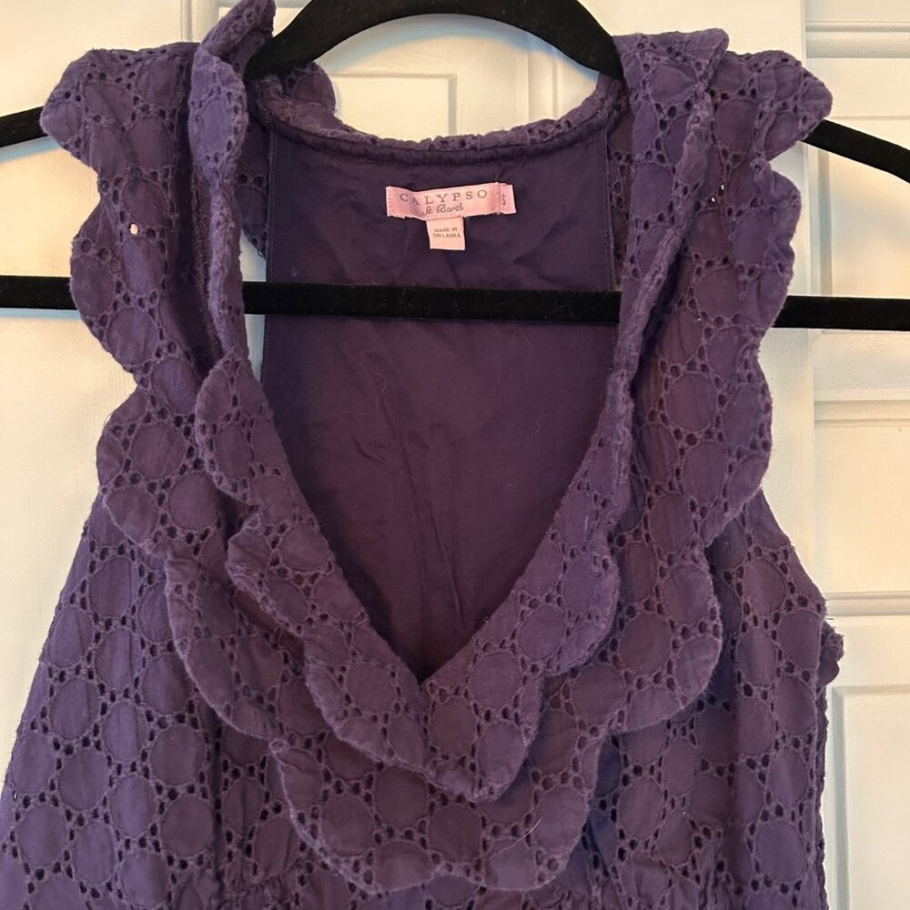 Navy scallop eyelet Calypso St Barth dress